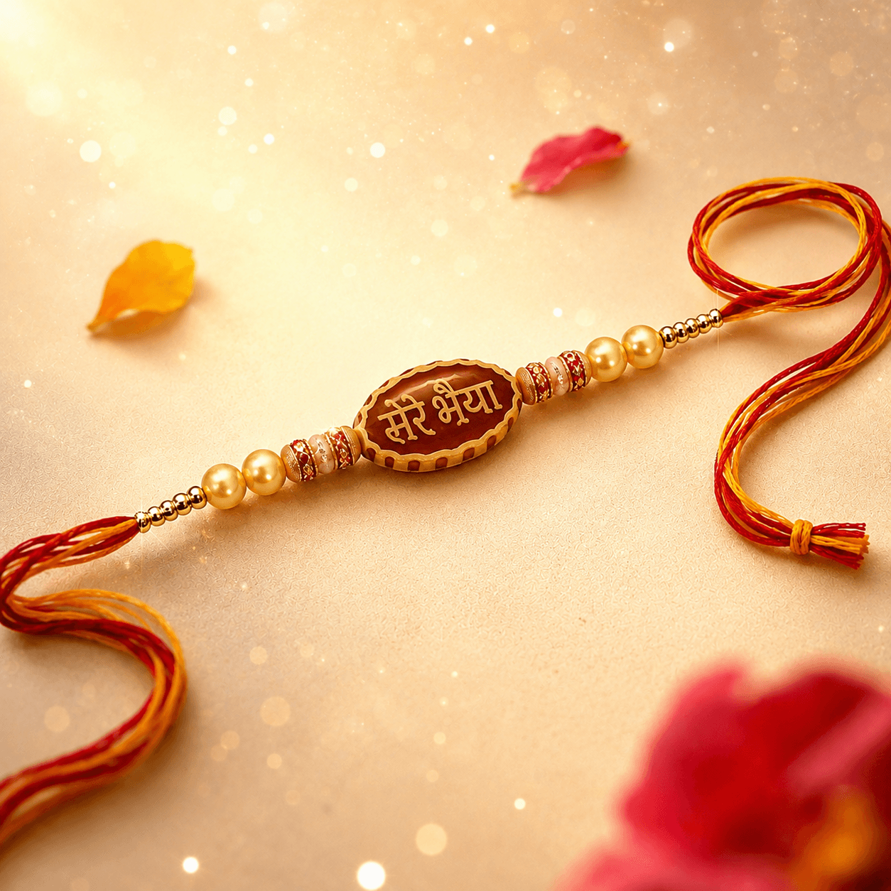 Mere Bhaiya Rakhi — Hand-Lettered Meenakari with Golden Pearls