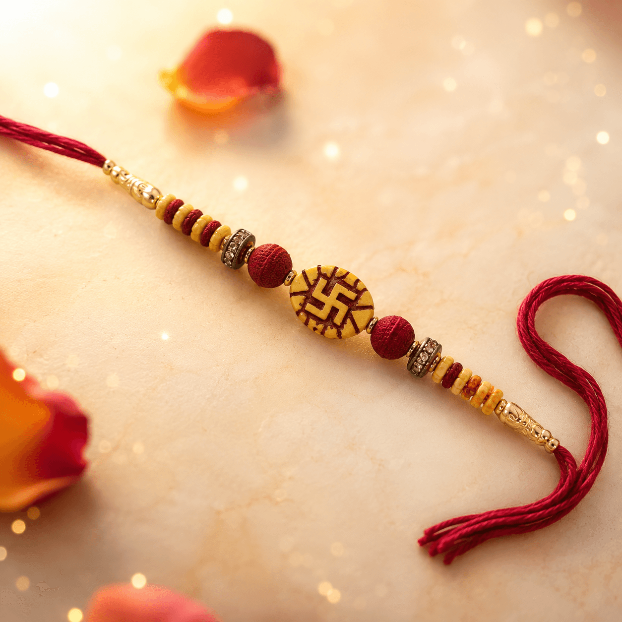 Swastik Rudraksha Rakhi — Sacred Symbol with Real Rudraksha